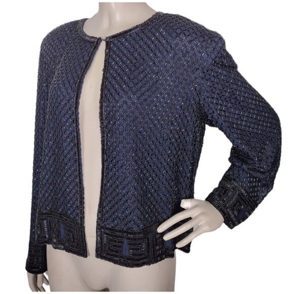 Vintage Adrianna Papell 100% Silk Fully Beaded Greek Key Border Evening Jacket - Picture 1 of 9